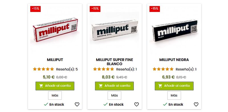 Prix du Milliput chez Green Stuff World